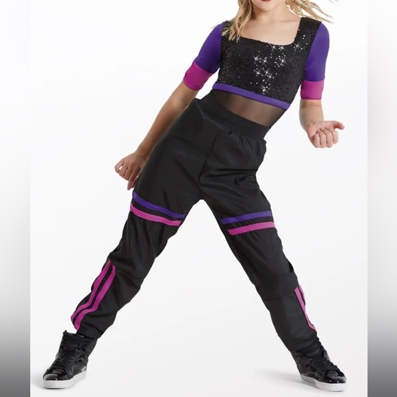 Weissman Other - Weissman Dance Costume Style ‘Stay’ 2 Piece Leotard and Pants Purple Black NEW